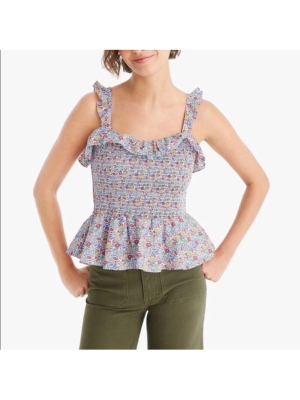 J. Crew Richmond Smocked Floral Peplum Ruffled Top Size XS
